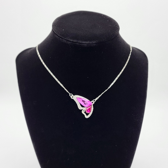 18k white gold rolled plated butterfly wing necklace - Picture 2 of 5